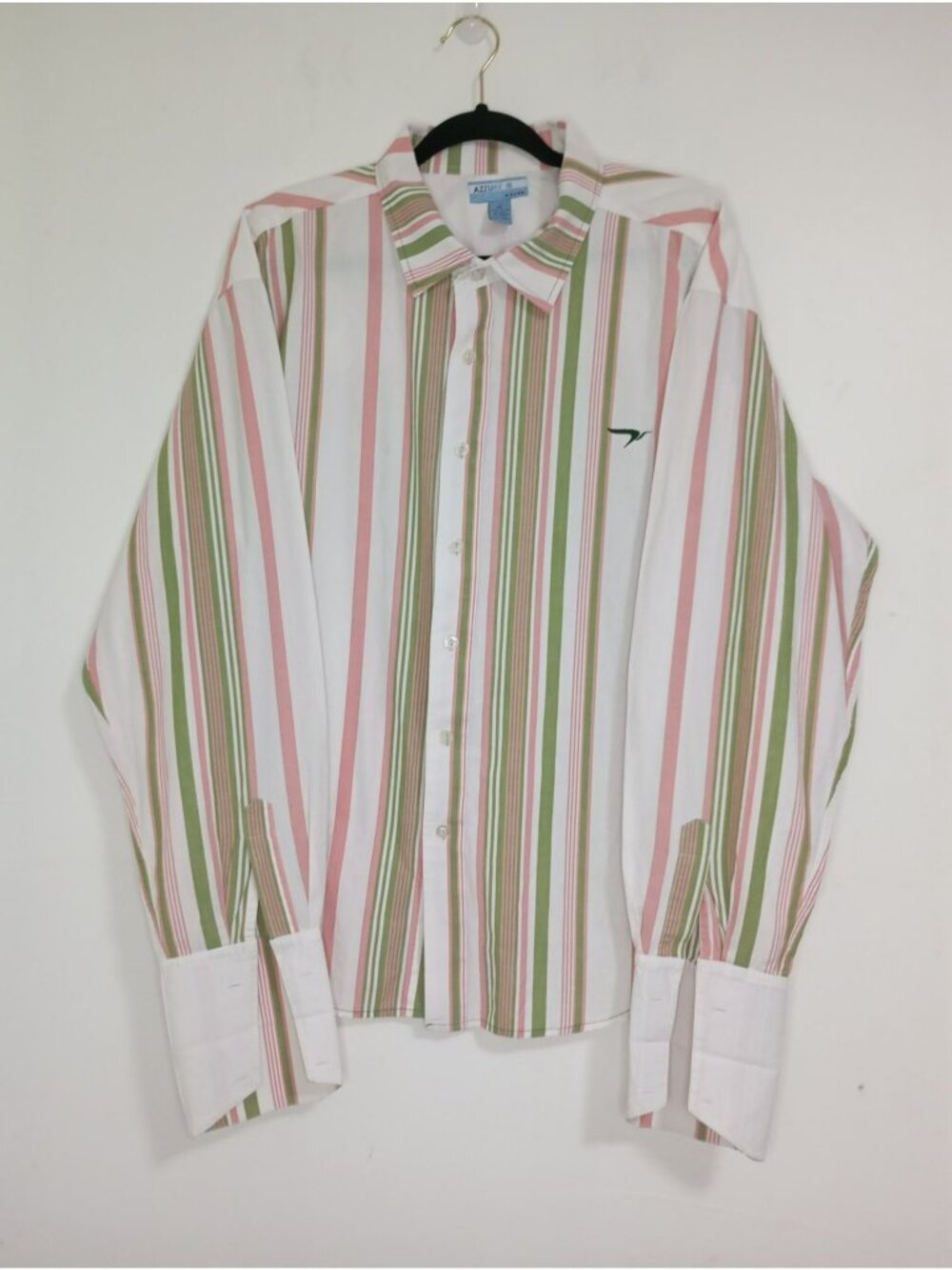 Azzure Mens Striped Button-Down Shirt XL Pink Green White Long Sleeve 100%Cotton